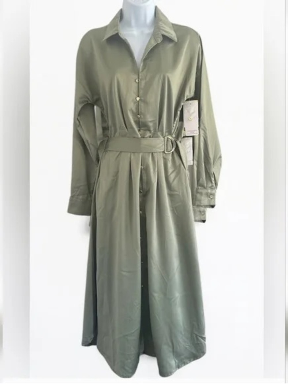 French Connection Olive Long Sleeve Shirt Dress, NWT, Size XS